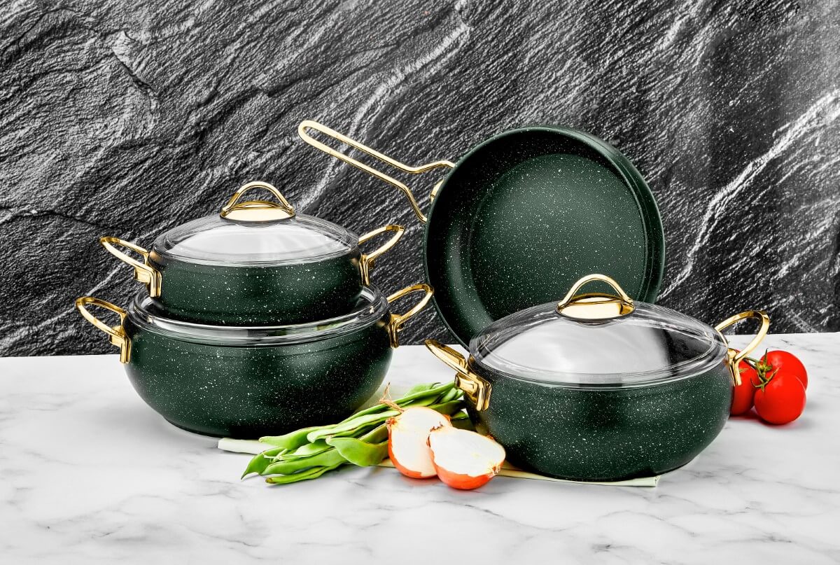 OZ LIFE, Cookware, 7PCS, Turkish Granite Set, , Color, Glass Lid, طقم أواني جرانيت 7 قطع من ماركة اوز لايف صنع في تركيا عالي الجودة بغطاء زجاج OZ LIFE, Cookware, 7PCS, Turkish Granite Set, , Color, Glass Lid, طقم أواني جرانيت 7 قطع من ماركة اوز لايف صنع في تركيا عالي الجودة بغطاء زجاج